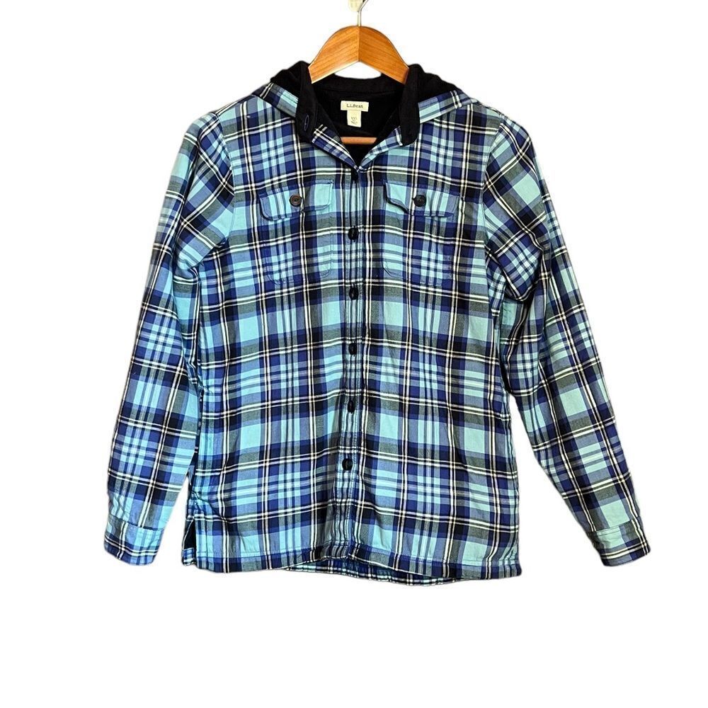 L.L. Bean blue plaid‎ fleece lined shirt. Size xxs